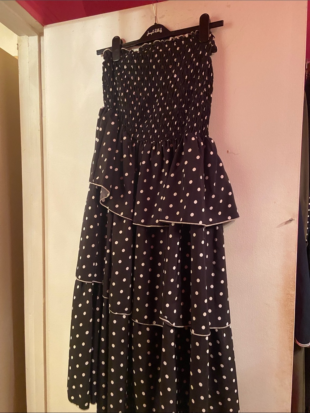 Women Black Polka Dot Tiered Dress